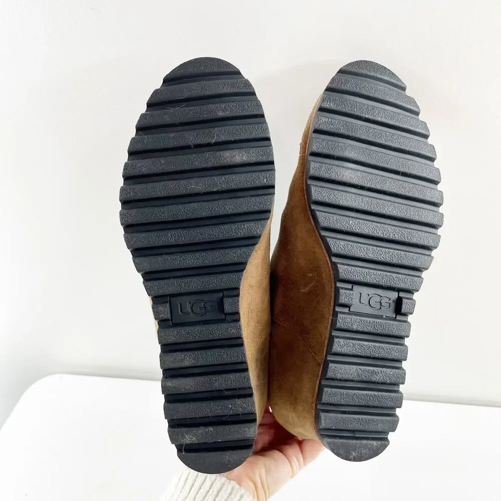 UGG Pax Pull On Suede Hidden Wedge Waterproof Boots Booties Brown 10 - Picture 2 of 7